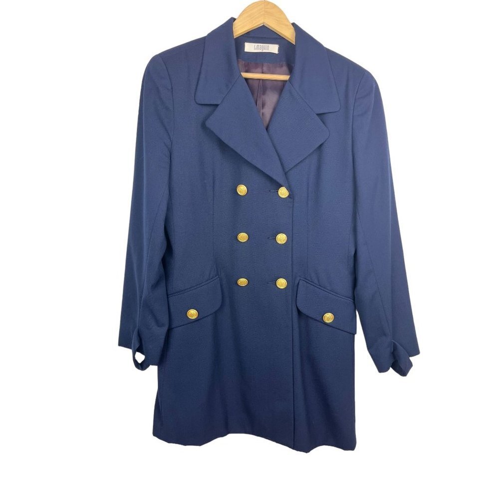 VTG I.Magnin Sailor Style 100% Wool Blazer academia navy size 12